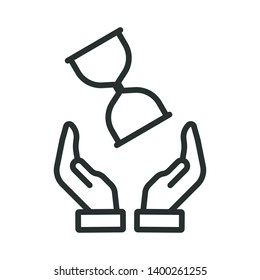 hourglass on hands - minimal line web icon. simple vector illustration. concept for infographic, website or app.