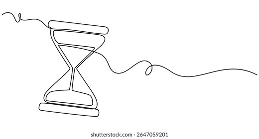 Hourglass in one continuous line drawing. Hourglass in simple linear style. Editable outline illustration, One continuous line drawing of sand hourglass. Vintage timer as Countdown concept in simple.