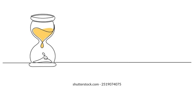 Ampulheta em uma linha contínua. Contorno fino em estilo linear simples. ilustração vetorial	