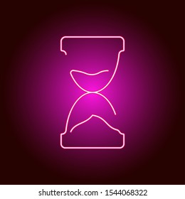 Hourglass - one line design style illustration isolated on white background. Time management, deadline concept. Vector neon icon. Pink color