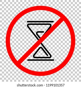 hourglass, one line, outline symbol. Not allowed, black object in red warning sign with transparent background