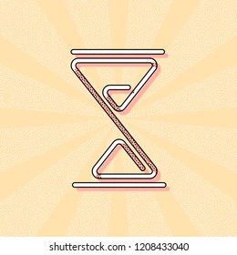 hourglass, one line, outline symbol. Vintage retro typography with offset printing effect. Dots poster with comics pop art background