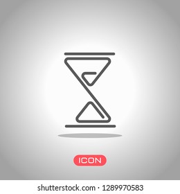 hourglass, one line, outline symbol. Icon under spotlight. Gray background