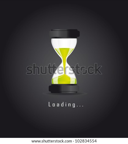 hourglass over blac background, loading. vector illustration