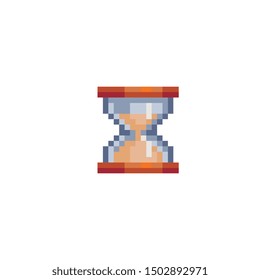 Hourglass pixel art icon. Design for logo, web, mobile app, sticker, badges and patches. Video game sprite. 8-bit. Isolated vector illustration.  