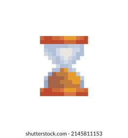 Hourglass Pixel Art Icon. Design For Logo, Web, Mobile App, Sticker, Badges And Patches. Video Game Sprite. 8-bit. Isolated Vector Illustration.  