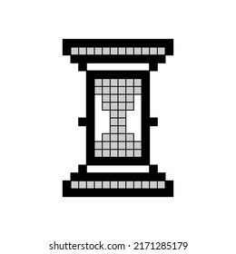 Hourglass pixel art icon. Illustration in white background. Time symbol, logo. Black and grey