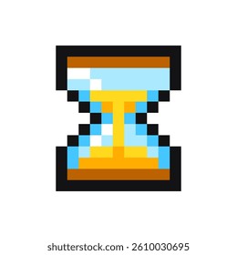 Hourglass pixel gaming item, hourglass 8 bit game resource, pixel art hourglass icon, hourglass game pixel element.