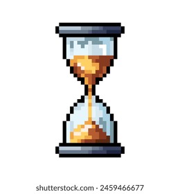 Hourglass pixel icon. Gaming 8 bit clock icon on white style. Arcade game icon.