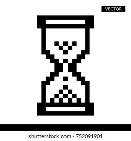 Hourglass pixel icon isolated, 8bit graphic element. Simplistic hourglass sign, endless time idea.