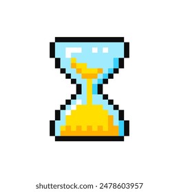 Reloj de arena, elemento de píxel para la interfaz del juego. Elemento de juego de tiempo. Reloj de arena, recurso de 8 bits.