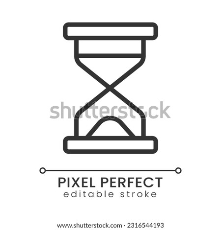 Hourglass pixel perfect linear icon. Loading time. Waiting period. Expiration and finishing. Thin line illustration. Contour symbol. Vector outline drawing. Editable stroke. Poppins font used