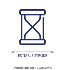 Icono de ui lineal perfecto para píxel de vidrio de color. Dispositivo para medir el tiempo. Reloj de cristal de arena. Mantenimiento de tiempo. GUI, diseño UX. Esquema de elemento de interfaz de usuario aislado para aplicación y web. Trazo editable. Tipo de letra arial utilizado