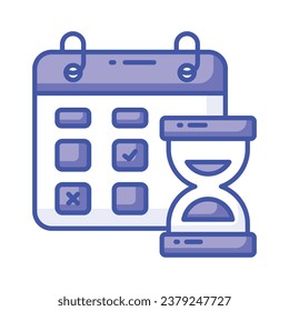 Hourglass mit Planer, der die KonzeptVektorgrafik von Projektzeitpunkt, Datum und Uhrzeit anzeigt