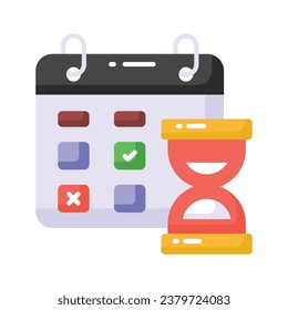 Hourglass con el planificador mostrando el concepto vector del plazo del proyecto, el icono de hora y fecha