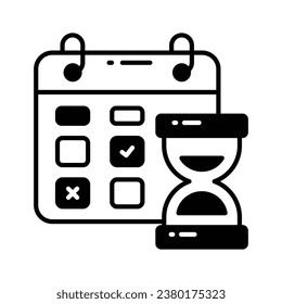Hourglass con el planificador mostrando el concepto vector del plazo del proyecto, el icono de hora y fecha