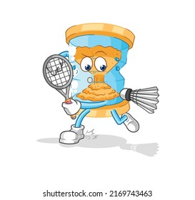 the hourglass playing badminton illustration. character vector