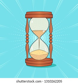 Hourglass, pop art background. Imitation of comics style. Vector illustration