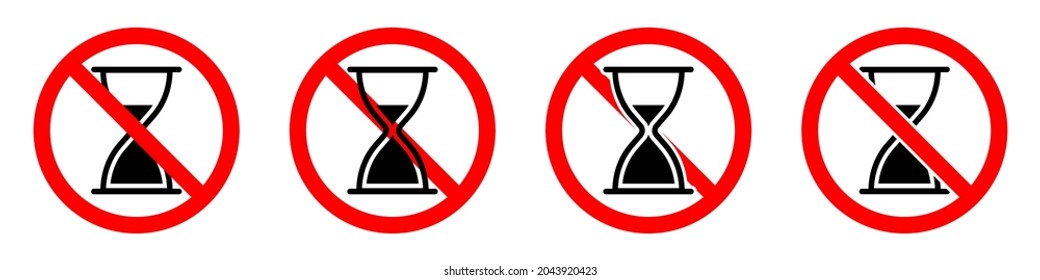 Está prohibido el vidrio horario. Detener o prohibir la señal redonda roja con un icono de vidrio de color. Ilustración vectorial. Señales prohibidas.