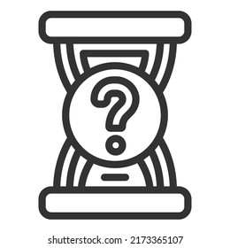 Hourglass und Fragezeichen - Vektorsymbol, Web-Symbol, Illustration auf weißem Hintergrund, Rahmenstil