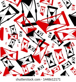 Hourglass red and black on a white background, seamless pattern, vector
