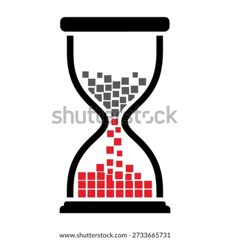 An hourglass with red and grey cubes flowing from top to bottom