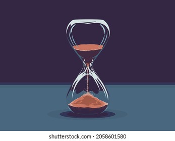 
Hourglass With Red Sand Against Blue Background. Time Passing Creative Illustration. Vector Image.