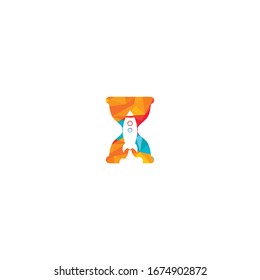 Hourglass and Rocket logo design. Sand glass with rocket icon vector design.