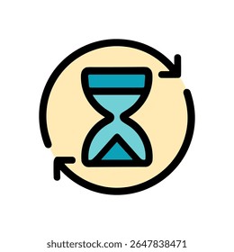Hourglass rotating in continuous loop. Icon symbol illustration