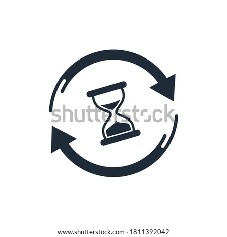 Hourglass and rotation arrow. Vector linear icon isolated on white background.