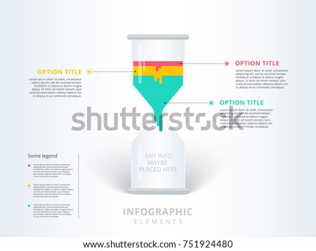 Hourglass or sand clock 3 steps business process chart infographics. Sandglass corporate workflow graphic elements. Company flowchart presentation slide template. Vector info graphic design.