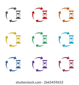 Icono de reloj de arena de reloj de arena aislado sobre fondo blanco. Establecer iconos de colores