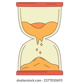 Hourglass with sand flowing timer measuring and counting time. Old clocks. Countdown concept