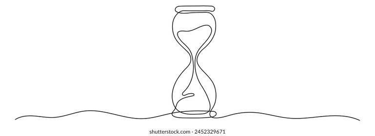 Hourglass or Sand glass shape drawing by continuos line, thin line design vector illustration. Editable stroke