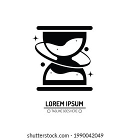 hourglass, sand, time, vector logo concept. Minimalist space stars design, simple and creative abstract geometric. Used for brand, symbol, sign and icon. Isolated background.