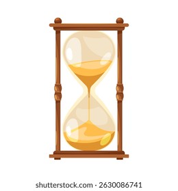 Hourglass with sand. Vector sand clock or sandglass. Antique timer or ancient watch for time measuring. Timepiece for vintage or retro decoration. Glassware timer for countdown. Time and glass item.