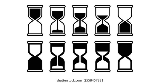 hourglass sand watch time icon symbol sign vector design black white color simple illustration collection isolated