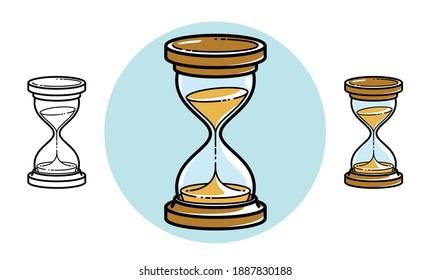 Hourglass sand watch vector illustration or icon isolated on white, simple style object design.