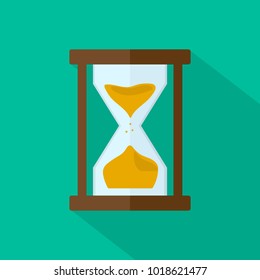 Hourglass, sandglass icon in flat style isolated vector illustration on green transparent background.