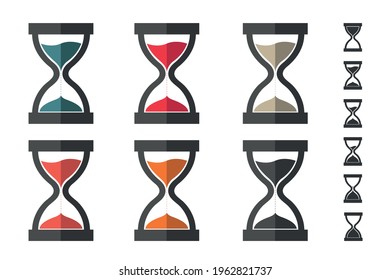 Hourglass, Sandglass Icon Set - Different Vector Illustrations - Isolated On White Background With Bonus Icons