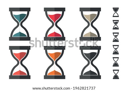 Hourglass, Sandglass Icon Set - Different Vector Illustrations - Isolated On White Background With Bonus Icons