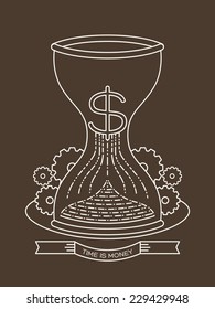 Hourglass Sandglass Sand Clock With Time Is Money Concept Thin Line Vector Illustration