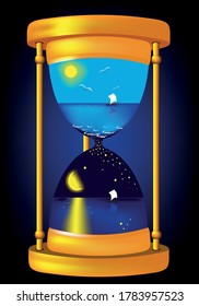 hourglass with sea views in the morning and evening