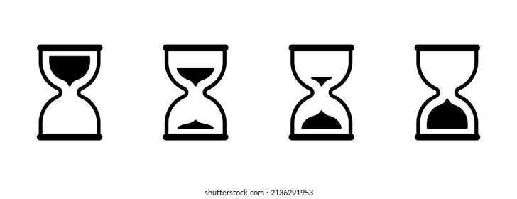 Hourglass. Set of black hourglass icons. Vector clipart isolated on white background.