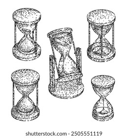 Conjunto de reloj de arena dibujado a mano. Cuenta regresiva del temporizador, medida clásica, boceto de Vector de reloj de arena de decoración elegante. ilustración negra aislada
