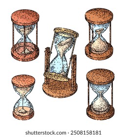 hourglass set hand drawn. timer countdown, classic measure, elegant decor hourglass vector sketch. isolated color illustration