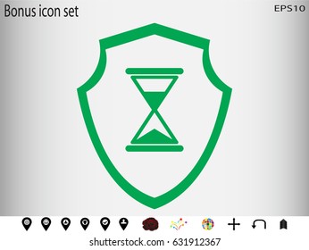 hourglass, shield, badge, vector illustration eps10