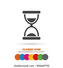 Hourglass sign icon. Sand timer symbol. Classic flat icon. Colored circles. Vector