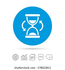Hourglass sign icon. Sand timer symbol. Copy files, chat speech bubble and chart web icons. Vector
