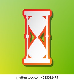 Hourglass sign illustration. Contrast icon with reddish stroke on green backgound.